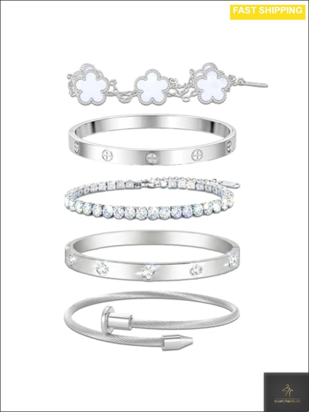 18K Gold Plated Love Bangle Bracelet Stack Adjustable CZ Tennis Chain Set